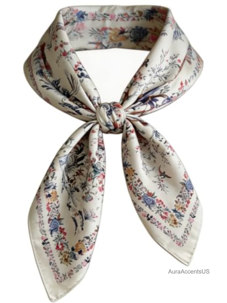 Silky Polyester Floral Bandana Scarf 27.5" Square Multipurpose Hair Wrap